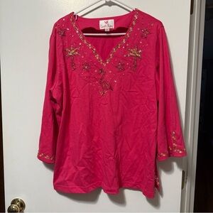 Quacker Factory Pink Embellished Women's Top